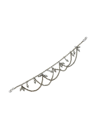 Set of 2: Antique Silver-Plated brass Chain Anklets With Bells